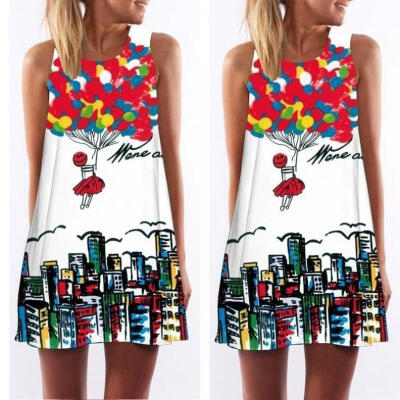 

Women Sexy Summer Bodycon Evening Cocktail Party Sleeveless Digital Print Dress