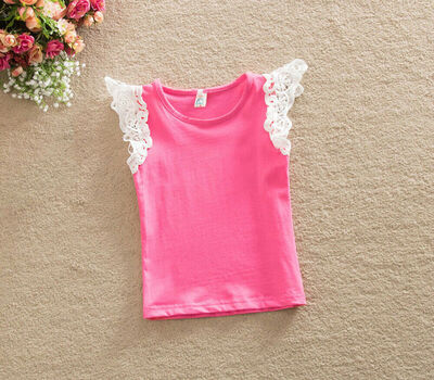 

Lovely Toddler T-shirt O-Neck Tops Kids Baby Girl Lace Short Sleeve Blouse