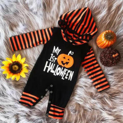 

Cute Newborn Infant Baby Boy Girl Pumpkin Hooded Romper Jumpsuit Clothes Outfits