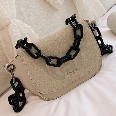 

Xiaozhong design 2019 Korean new resin chain handbag slung saddle bag Joker fairy bag