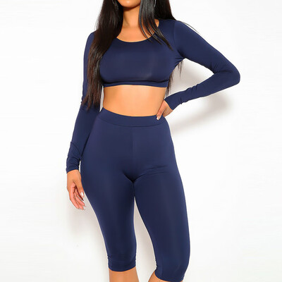 

Roseonmyhand Fashion Women Thin Short Long Sleeve Top Seven Minute Pants Sports Casual Suits