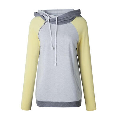 

Casual Slim Fit Women Hoodies Splicing Color Drawstring Pullovers Tops