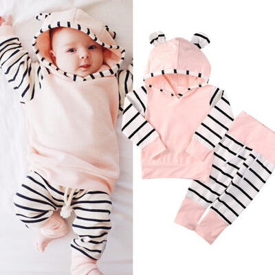 

0-2Y Newborn Baby Girls Clothes Hoodie Tops T-shirtCotton Pants 2pcs Outfit Set