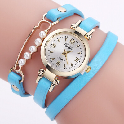 

Foreign trade hot PU leather around three circles of pearl series simple watch duoya ladies alloy bracelet watch direct sales