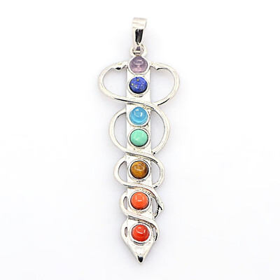 

Gemstone Chakras Big Pendants with Alloy Findings Platinum Gemstone 58x20x4mm Hole 5x8mm
