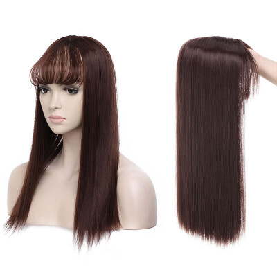 

Long Straight Hair Topper With Thin Air Bangs Clip In Hair Middle Part Synthetic Hairpiece For Women