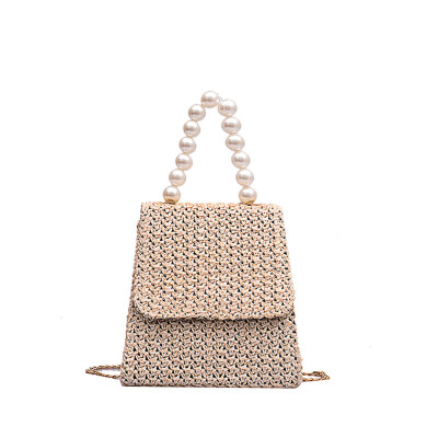 

Straw Bags 2019 INS New Fashion Trapezoid Rattan Messenger Bag Summer Beach Woven Pearl Shoulder Bags Bolsa Feminina T30