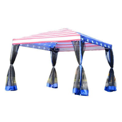 

10 x 10 Easy Pop Up Canopy Party Tent with Mesh Walls - American Flag Print