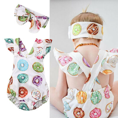 

Newborn Baby Girl Romper Cotton Donuts Jumpsuit Headband Outfits Set Clothes