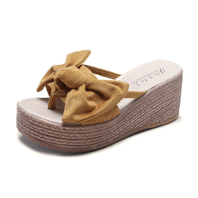 

Rose Womens Fashion Wedges Open Toe Butterfly-Knot Beach Shoes Roman Slippers Sandals
