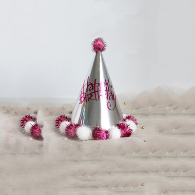 

FUNNYBUNNY Childrens Adult Birthday Hat Laser Reflective Sharp Corner Ball Cap Party Spigot Cap Crown Cap Fur Ball Cap