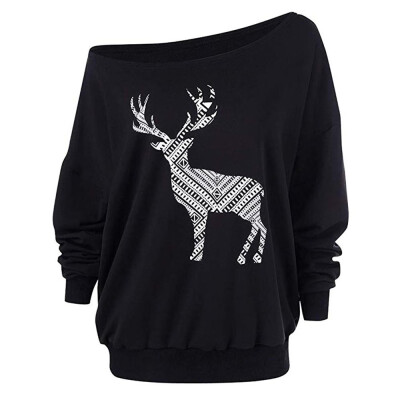 

Nomeni Women Christmas Long Sleeve Wapiti Blouse Sweatshirt Pullover Casual Tops