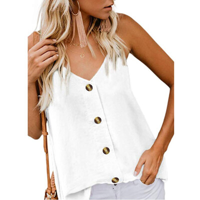 

Starmoon Fashion Womens V-neck Vest Sleeveless Button Shirt Blouse Casual Tank Tops