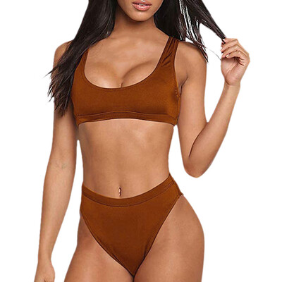 

Roseonmyhand Womens Bikini High Waist Solid Color Split Swimsuit