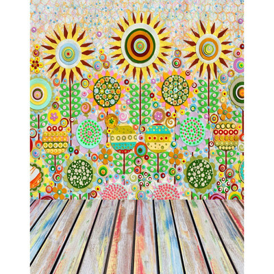 

Cartoon Sun Flower Photo Backdrop 57FT Vinyl Fabric Cloth Digital Printing Background s-2204