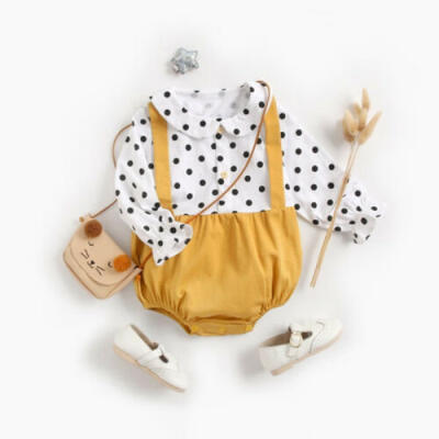 

Newborn Baby Girl Long Sleeve Dots Romper Jumpsuit Overall Outfit Clothes 0-18M