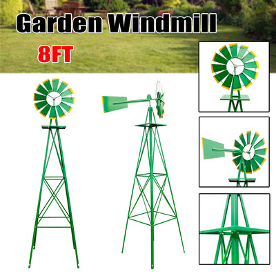

8Ft Tall Windmill Ornamental Wind Wheel Green And Yellow Garden Weather Vane