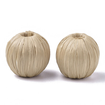 

Handmade Raffia Woven Beads with Wood Inside Round BurlyWood 2830x2830mm Hole 9mm