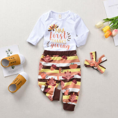 

US 3PCS Infant Baby Girl Clothes Thanksgiving Tops Romper Turkey Leggings Outfit