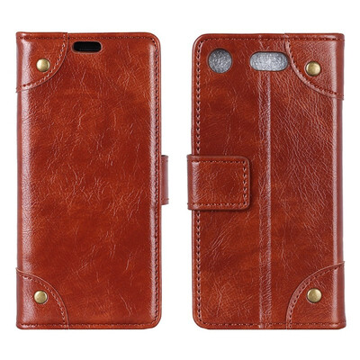 

MOONCASE Sony Xperia XZ1 Copper Buckle Napa Leather Case - Brown