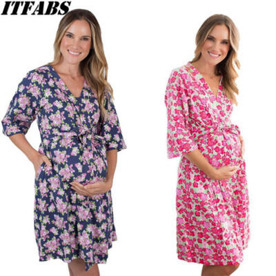 

Maternity Pajamas Robe New Look Floral Pregnancy Breastfeeding Dress Nightdress