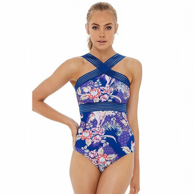 

Beach holiday tube top print triangle one-piece swimsuit