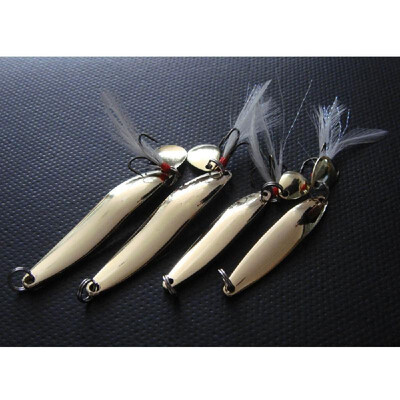 

Lixada 4pcs Metal Fishing Lure Hard Baits Sequins Spoon Noise Paillette with FeatherTreble Hook 571013g
