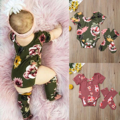 

3PCS Set Baby Girls Floral Romper Bodysuit Jumpsuit Climb Clothes Outfit 0-18M