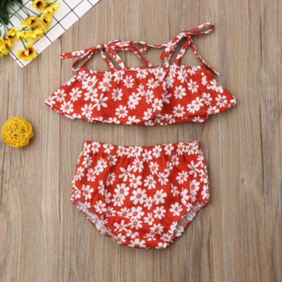 

US Newborn Baby Girl Summer Floral Ruffle Tops Crop Shorts Briefs Outfit Sunsuit