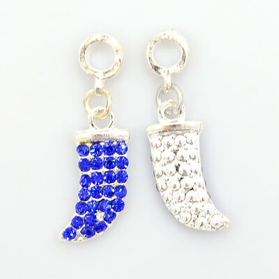 

Silver Tone Alloy Rhinestone European Dangle Beads Italian Horn European Pendants Sapphire 34mm Hole 45mm Horn 10x22x3mm