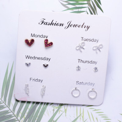 

EK782 Trendy 12 pairsset Cute Triangle Crystal Heart Stud Earrings for Women Ball Simulated Pearl Flower Earring Set brincos