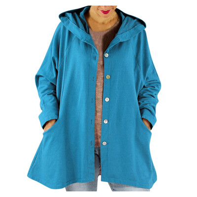 

Toponeto Women Fashion Solid Button Cardigan Hooded Pocket Splice Long Sleeve Coats