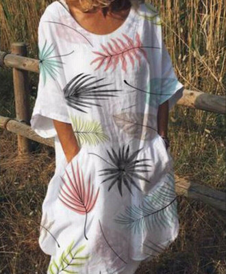 

Women Cotton Linen Maxi Dress Long Sleeve Casual Boho Kaftan Tunic Plus Size