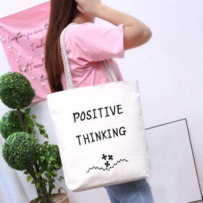 

Hot Fashion Letter Print Canvas Tote Bag Shoulder Handbag With Hemp Ropes for Women Girls