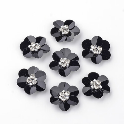 

Handmade Paillette Ornament Accessories with Rhinestones&Fabrics Pads Flower Black 2425x2223x7mm