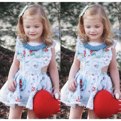 Pretty Toddler Infant Kids Girls Mermaid Backless Summer Cartoon Dress Sundress