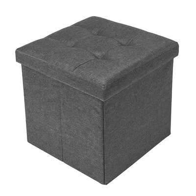 

383838 Storage Ottoman Cotton Linen Concave Surface Square Shape Dark Grey