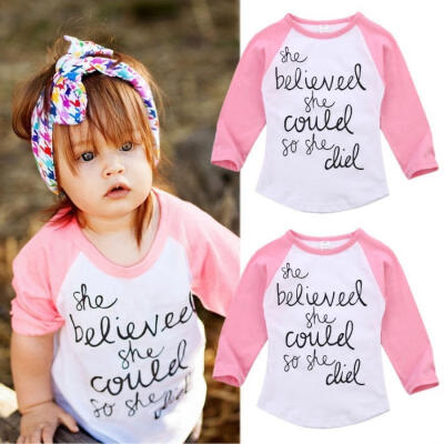 

Pink Kids Toddler Baby Girls Tees Long Sleeve T-shirt Tops Casual Clothes 1-6T