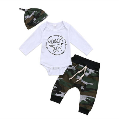 

Newborn Baby Boy Romper Jumpsuit Bodysuit Camouflage Pants Hat Clothes Outfit