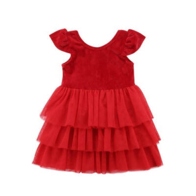 

Cute Kids Baby Girls Christmas Red Layered Pageant Party Tulle Dress Dresses