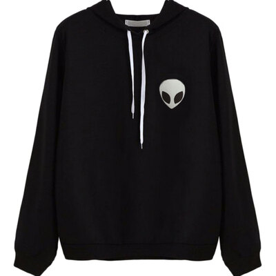 

Apring Women Casual Alien Print Hoodies Unisex Lapel Hooded Sweatshirts Pullovers Turn-down Collar