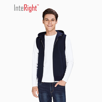 

INTERIGHT wool blend mens casual hooded vest Navy Blue