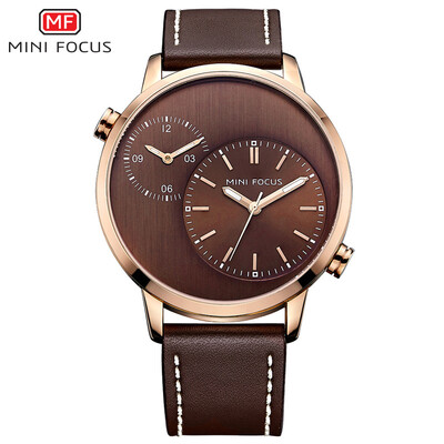 

MINI FOCUS Fox Mens Watch Quartz Watch Casual Hot Watch Dual Time Zone Leather Strap