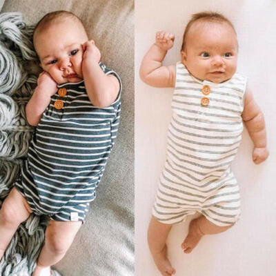 

Newborn Infant Baby Boys Girls Striped Clothes Sleeveless Rompers Cotton Outfit