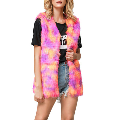 

Toponeto Women Boho Faux Fur Outerwear Cardigan Sleeveless Button Pocket Vest Coat