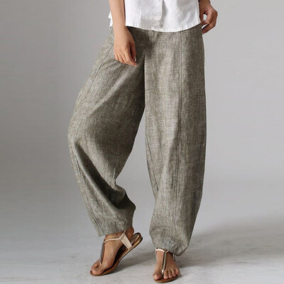 

Tailored Womens Full Length Pants Cotton High Waist Solid Color Trousers Ladies Pants