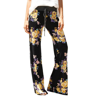

Women Floral Prints Drawstring Wide Leg Pants Leggings