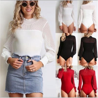 

Sexy Women Long Sleeve Shirt Jumpsuit Bodysuit Stretch Leotard Top Blouse TShirt OL t-SHIRT