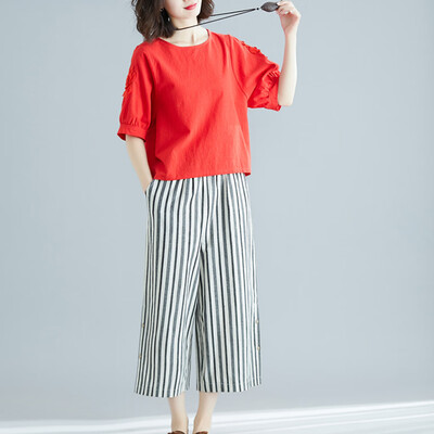 

Tailored Women Casual Striped Print Trousers Pants Trousers Ladies Loose Pants