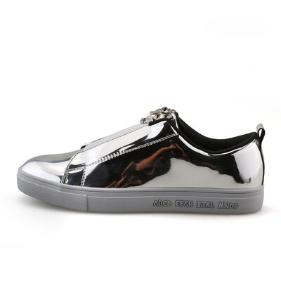 

New Brand Glossy Leather Shoes Men Casual Vulcanized Shoe Fashion Luxury Loafers Chaussure Homme Cuir Silver Gold Erkek Ayakkabi